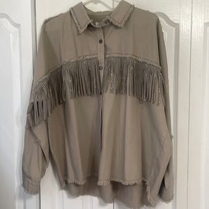Zara fringe sequin denim button down jacket - size large